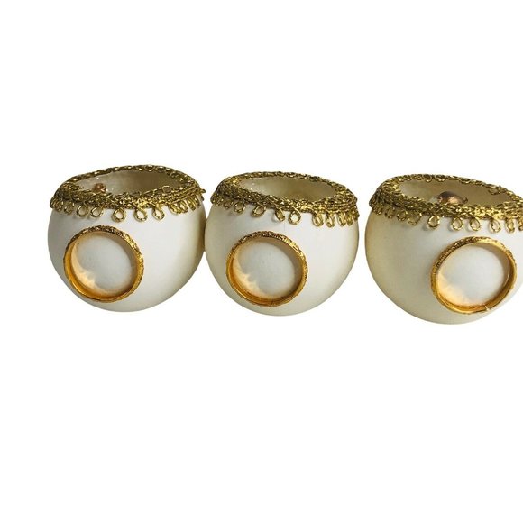 Eggshell Christmas Ornaments Musical Angels Gold Trim Pearl Set of 6 Vintage - Picture 10 of 12